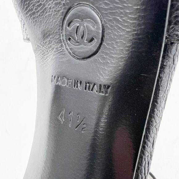 Chanel Black Peep‑Toe Pearl Heel Sandals G27106 Ankle Strap Heel 41.5 - Picture 10 of 13